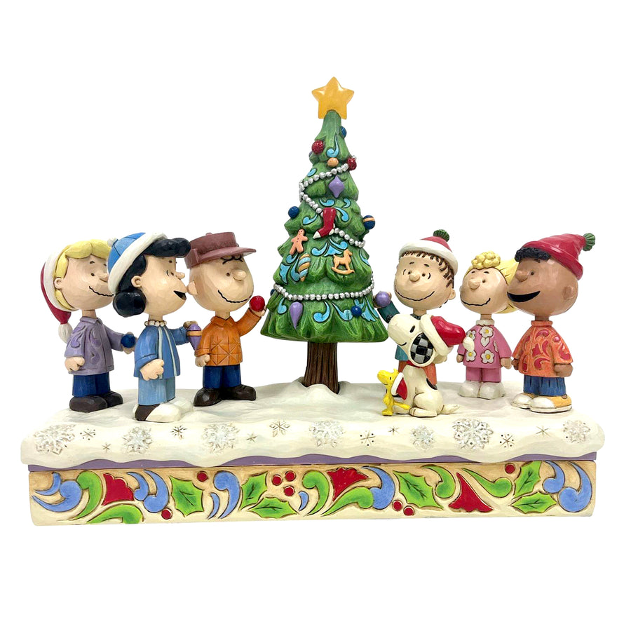 Jim Shore Peanuts: Peanuts Gang Decorating Tree Figurine sparkle-castle