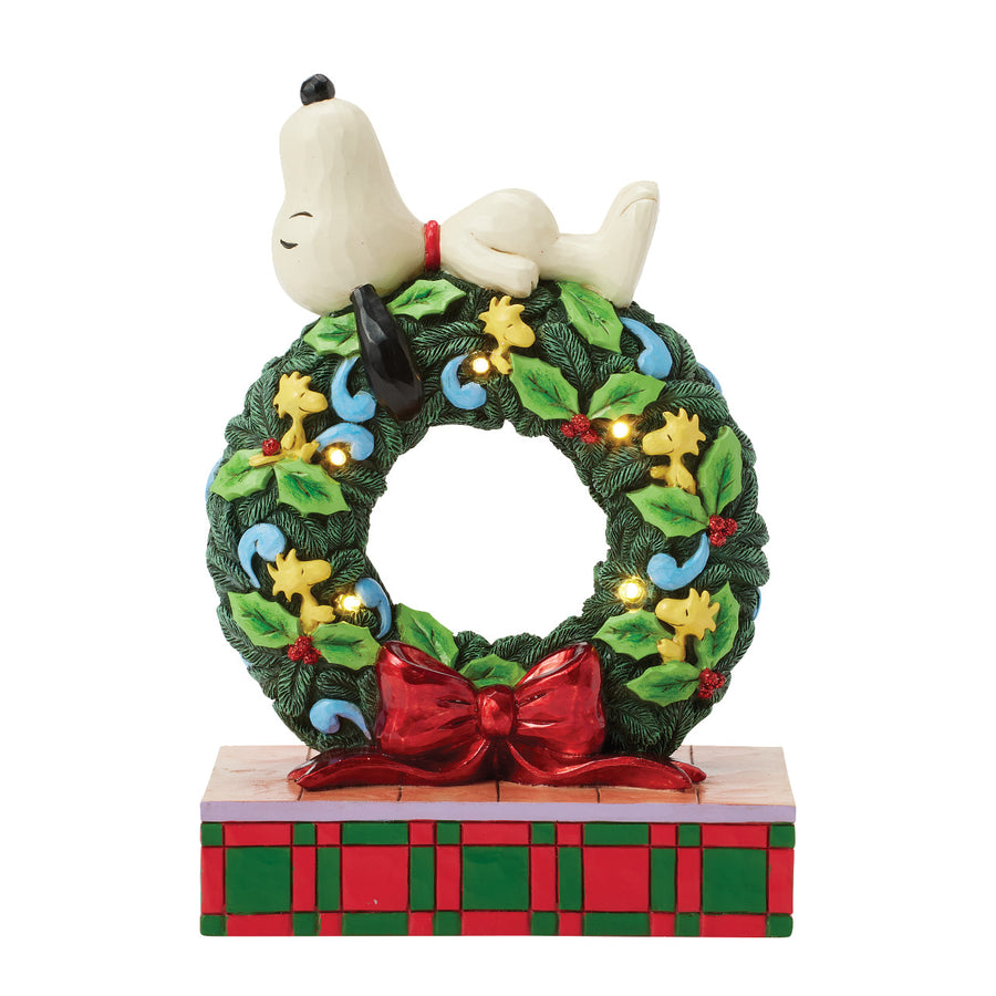 Jim Shore Peanuts: Snoopy Sleeping on LED Wreath Figurine sparkle-castle