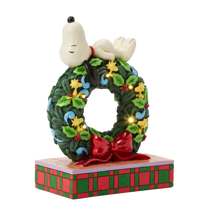 Jim Shore Peanuts: Snoopy Sleeping on LED Wreath Figurine sparkle-castle