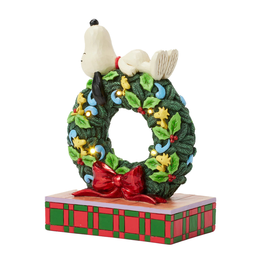 Jim Shore Peanuts: Snoopy Sleeping on LED Wreath Figurine sparkle-castle