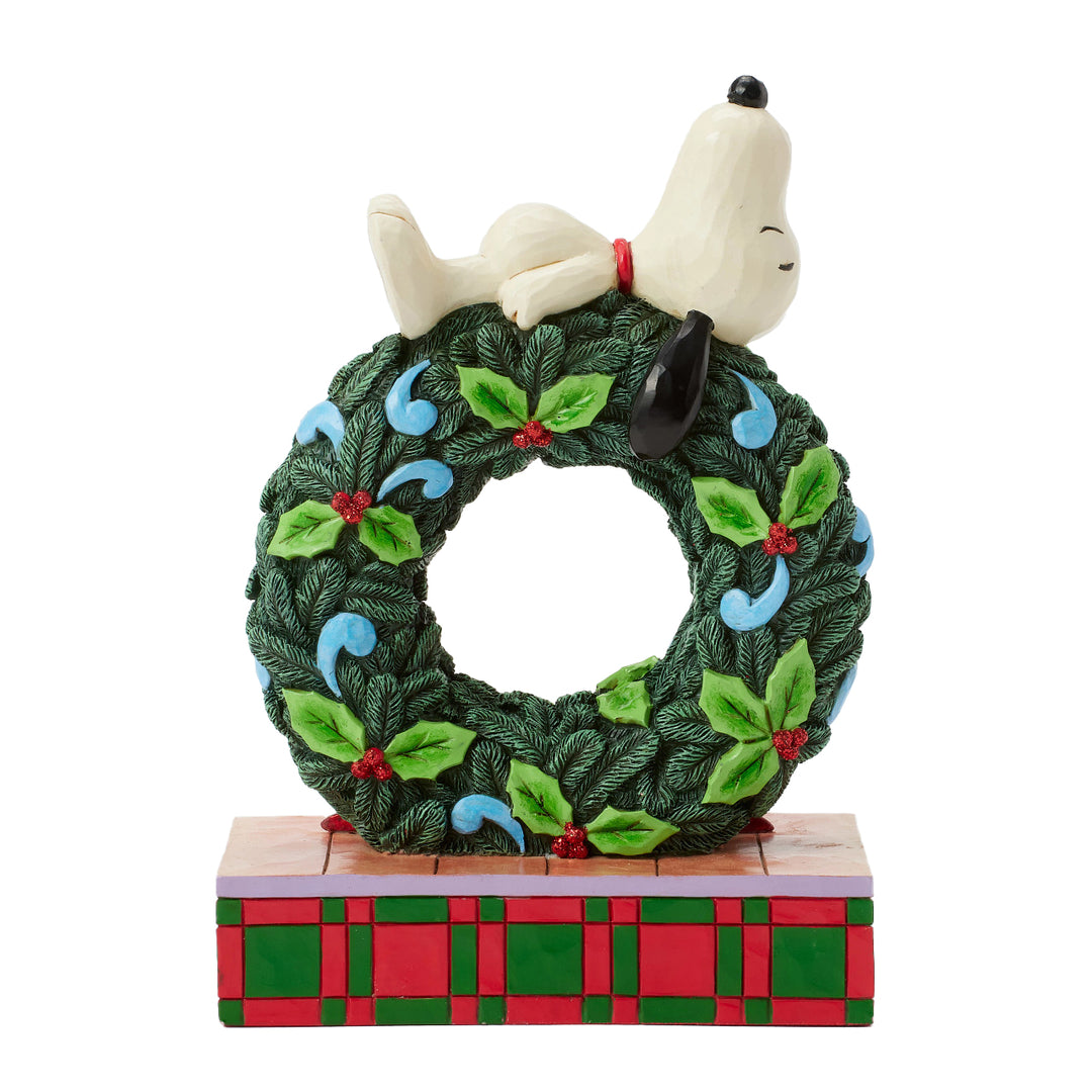 Jim Shore Peanuts: Snoopy Sleeping on LED Wreath Figurine sparkle-castle