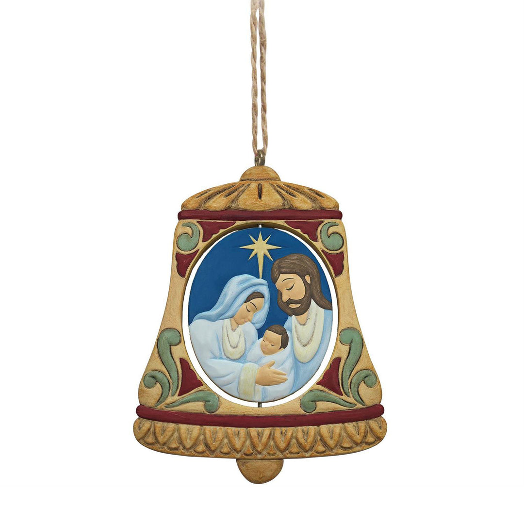 Jim Shore Heartwood Creek: Holy Family In Bell Rotating Hanging Ornament sparkle-castle