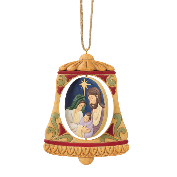 Jim Shore Heartwood Creek: Holy Family In Bell Rotating Hanging Ornament sparkle-castle