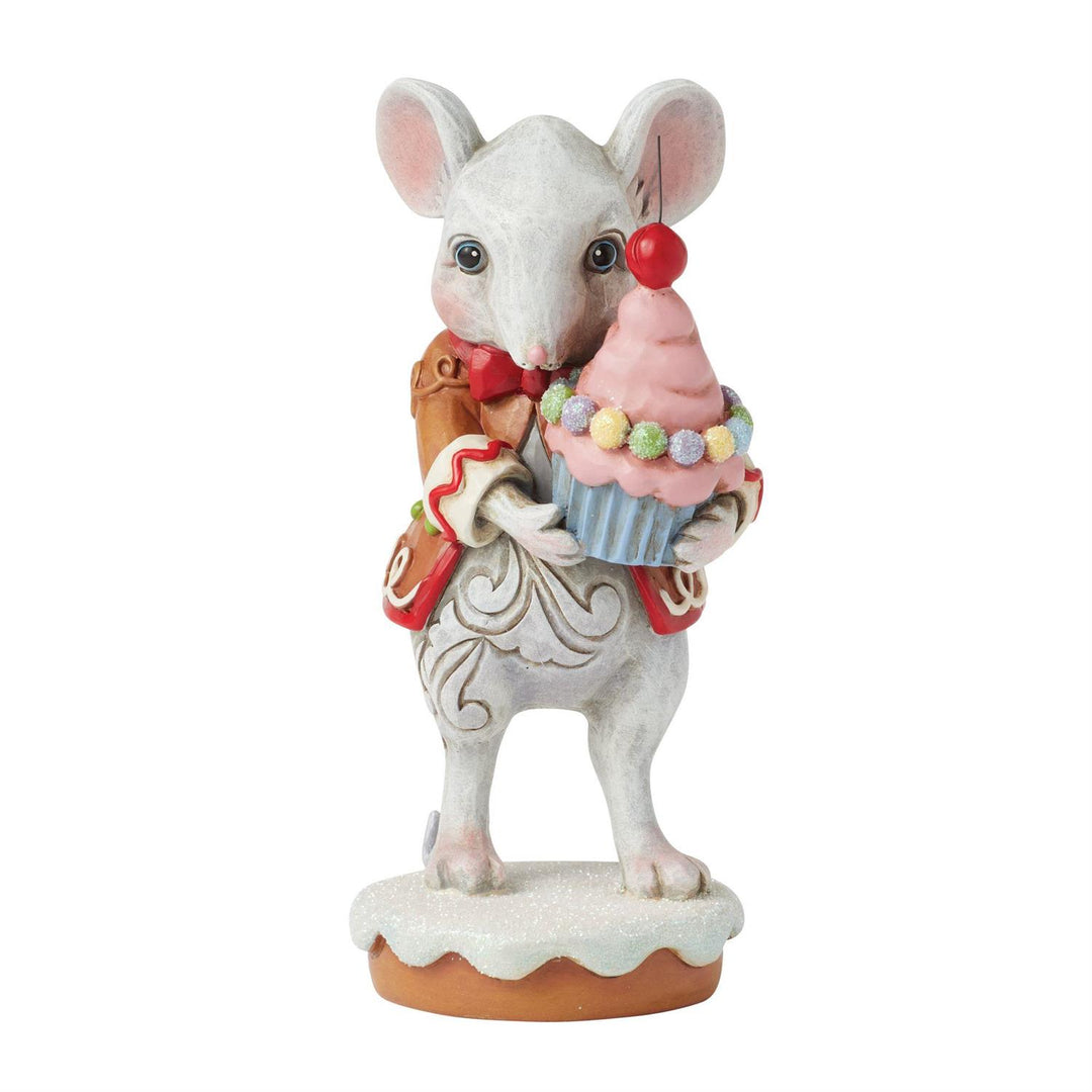 Jim Shore Heartwood Creek: Gingerbread Christmas Boy Mouse With Cupcake Figurine sparkle-castle