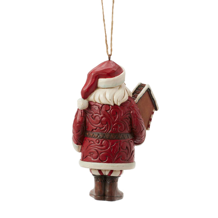 Jim Shore Heartwood Creek: Gingerbread Christmas Santa With House Hanging Ornament sparkle-castle