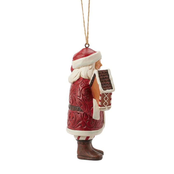 Jim Shore Heartwood Creek: Gingerbread Christmas Santa With House Hanging Ornament sparkle-castle