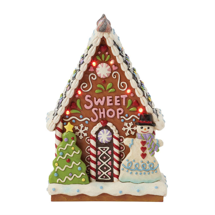 Jim Shore Heartwood Creek: Gingerbread Christmas LED Sweet Shop Figurine sparkle-castle