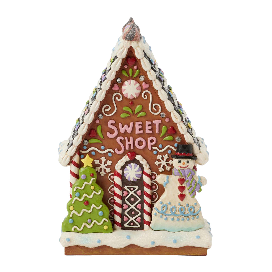 Jim Shore Heartwood Creek: Gingerbread Christmas LED Sweet Shop Figurine sparkle-castle