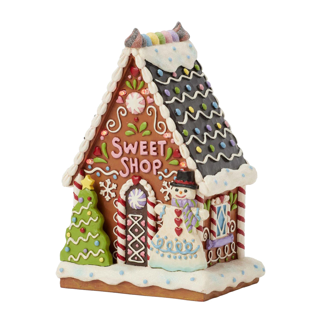 Jim Shore Heartwood Creek: Gingerbread Christmas LED Sweet Shop Figurine sparkle-castle