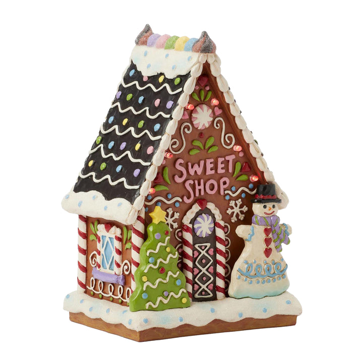 Jim Shore Heartwood Creek: Gingerbread Christmas LED Sweet Shop Figurine sparkle-castle