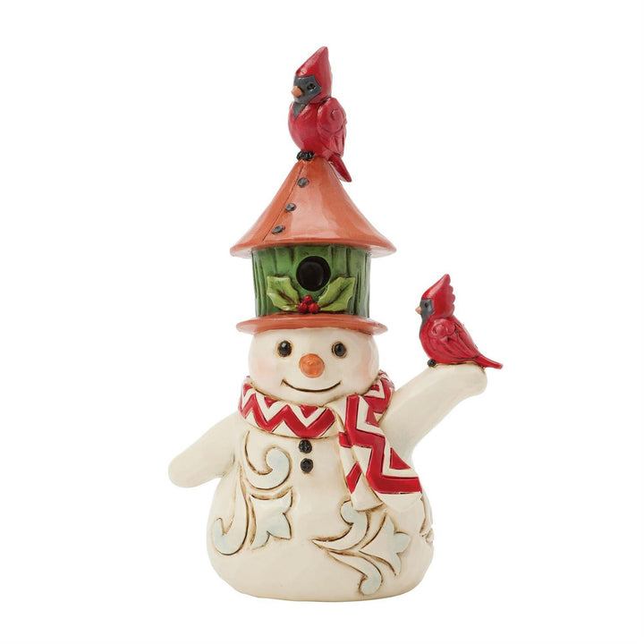 Jim Shore Heartwood Creek: Snowman With Birdhouse Hat Miniature Figurine sparkle-castle