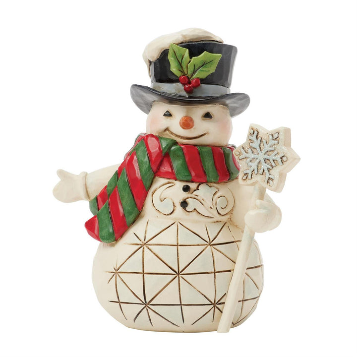 Jim Shore Heartwood Creek: Snowman With Snowflake Staff Miniature Figurine sparkle-castle