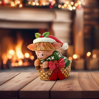 Jim Shore Heartwood Creek: Highland Cow in Basket Miniature Figurine sparkle-castle