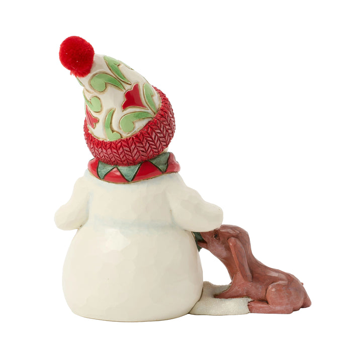 Jim Shore Heartwood Creek: Pint Sized Snowman With Dog Tugging On Scarf Figurine sparkle-castle