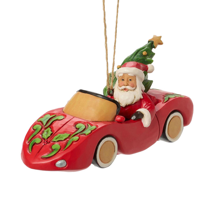 Jim Shore Heartwood Creek: Santa in Sports Car Hanging Ornament sparkle-castle