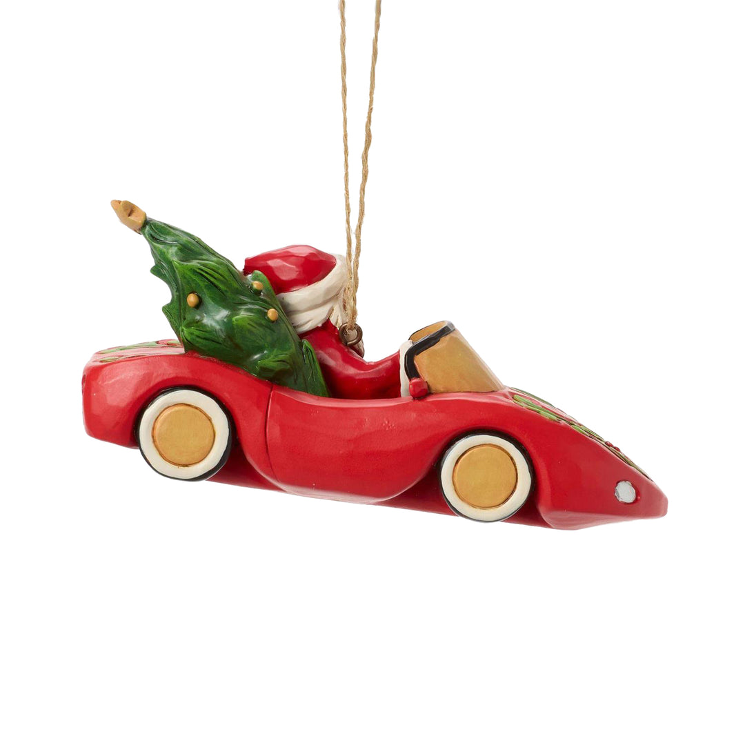 Jim Shore Heartwood Creek: Santa in Sports Car Hanging Ornament sparkle-castle