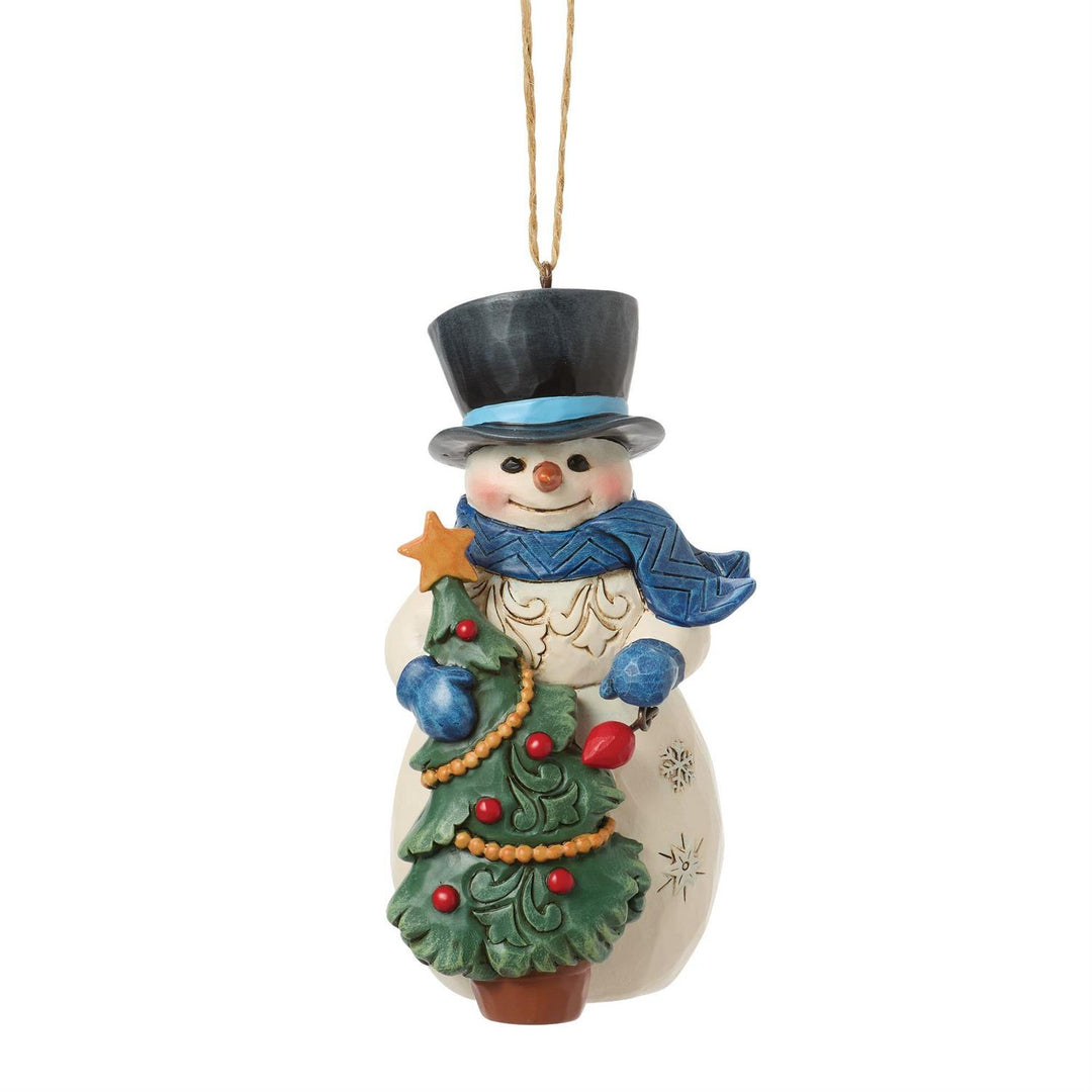 Jim Shore Heartwood Creek: Snowman With Tree Hanging Ornament sparkle-castle