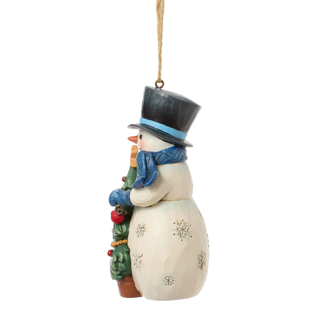 Jim Shore Heartwood Creek: Snowman With Tree Hanging Ornament sparkle-castle