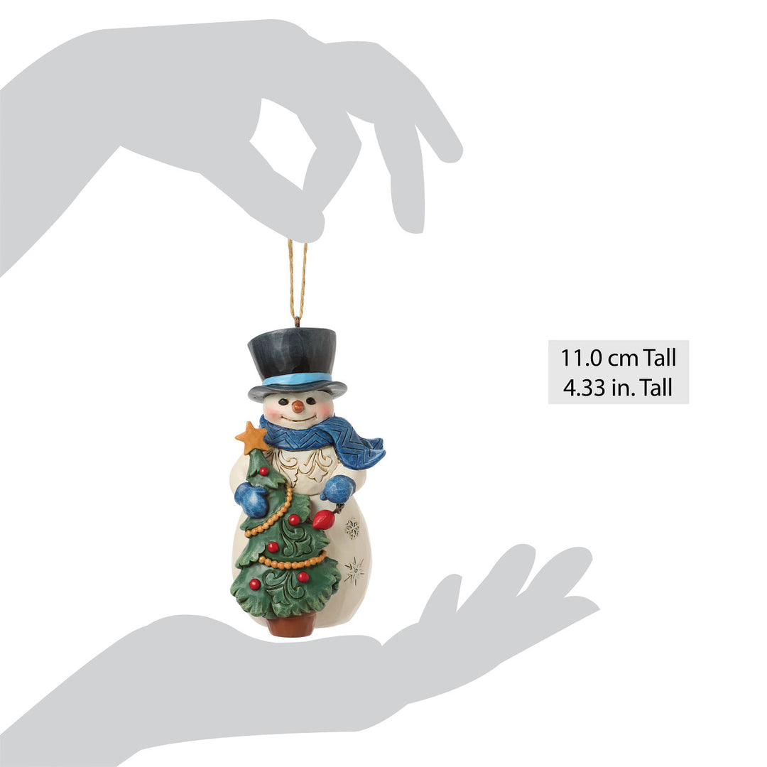 Jim Shore Heartwood Creek: Snowman With Tree Hanging Ornament sparkle-castle