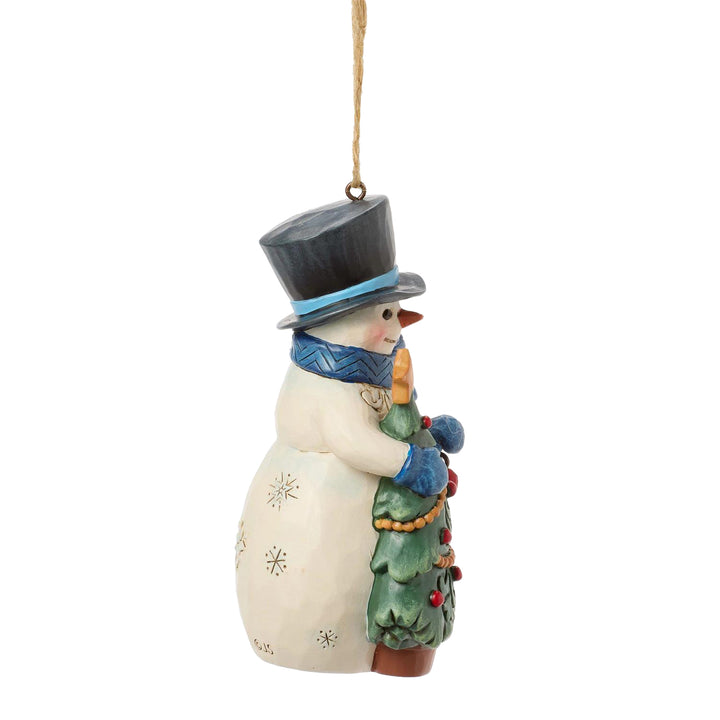 Jim Shore Heartwood Creek: Snowman With Tree Hanging Ornament sparkle-castle