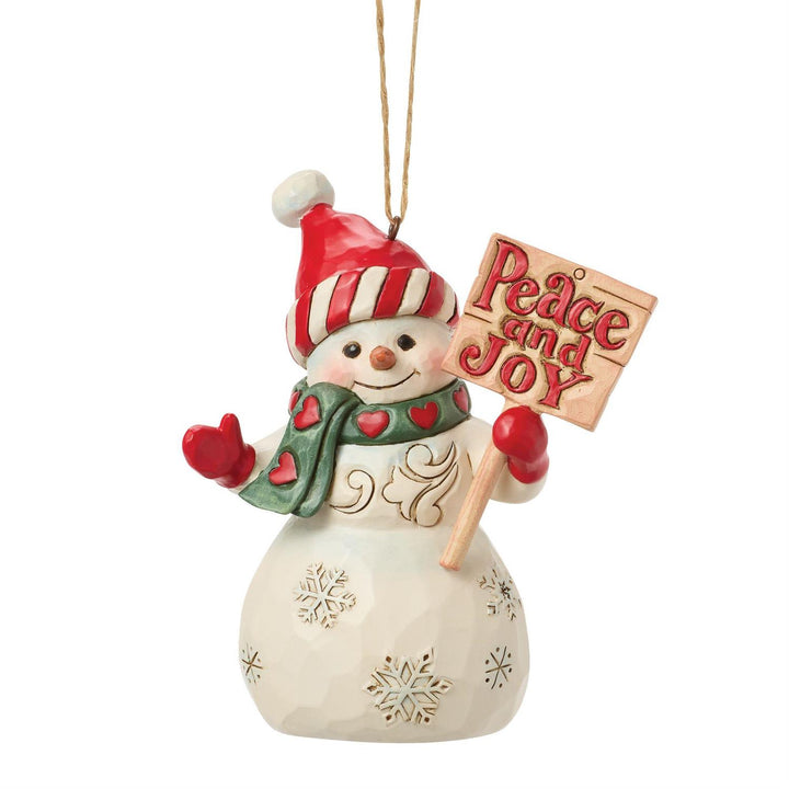 Jim Shore Heartwood Creek: Snowman With Peace & Joy Sign Hanging Ornament sparkle-castle