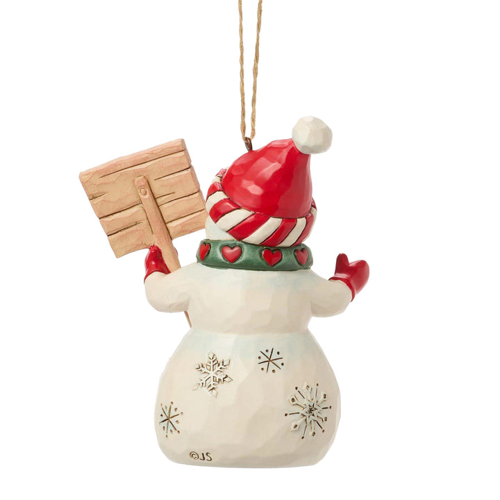 Jim Shore Heartwood Creek: Snowman With Peace & Joy Sign Hanging Ornament sparkle-castle