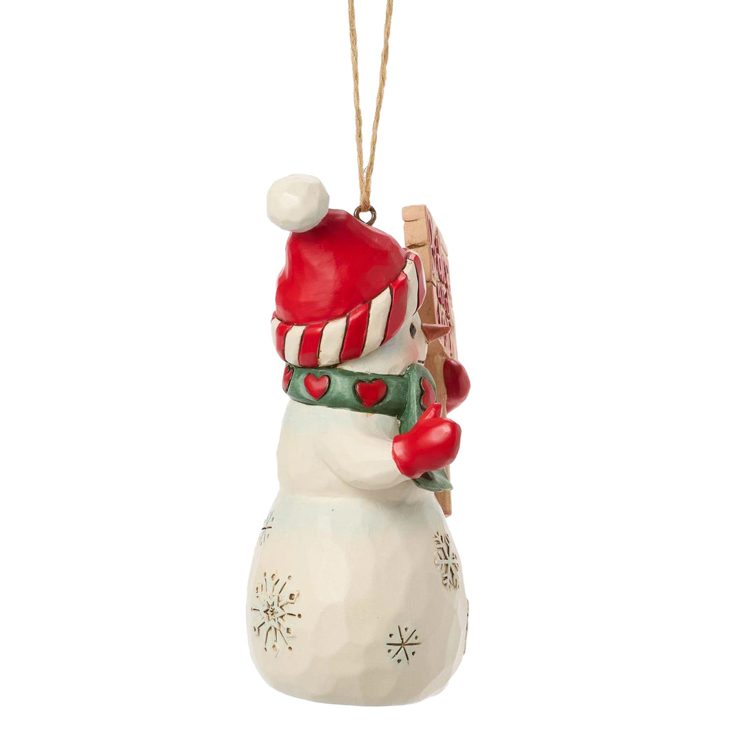 Jim Shore Heartwood Creek: Snowman With Peace & Joy Sign Hanging Ornament sparkle-castle