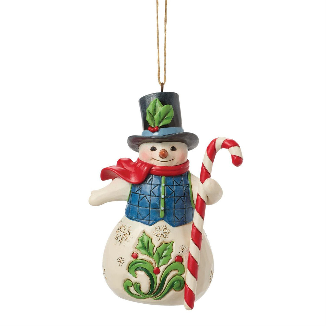 Jim Shore Heartwood Creek: Snowman With Candy Cane Hanging Ornament sparkle-castle