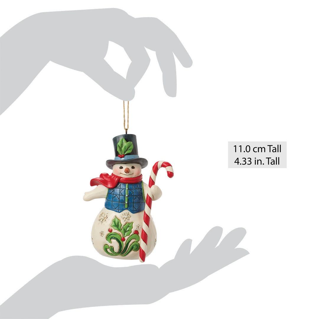 Jim Shore Heartwood Creek: Snowman With Candy Cane Hanging Ornament sparkle-castle