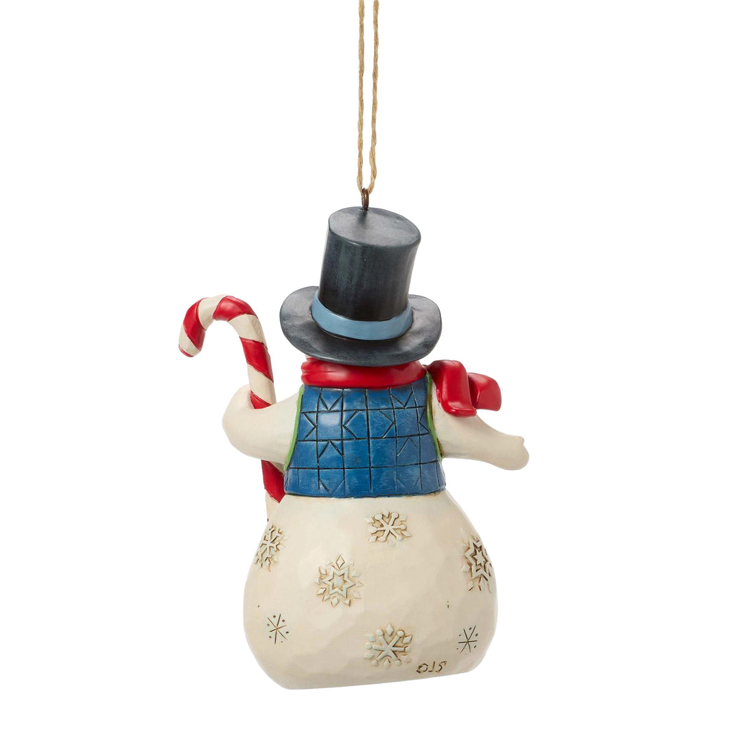 Jim Shore Heartwood Creek: Snowman With Candy Cane Hanging Ornament sparkle-castle