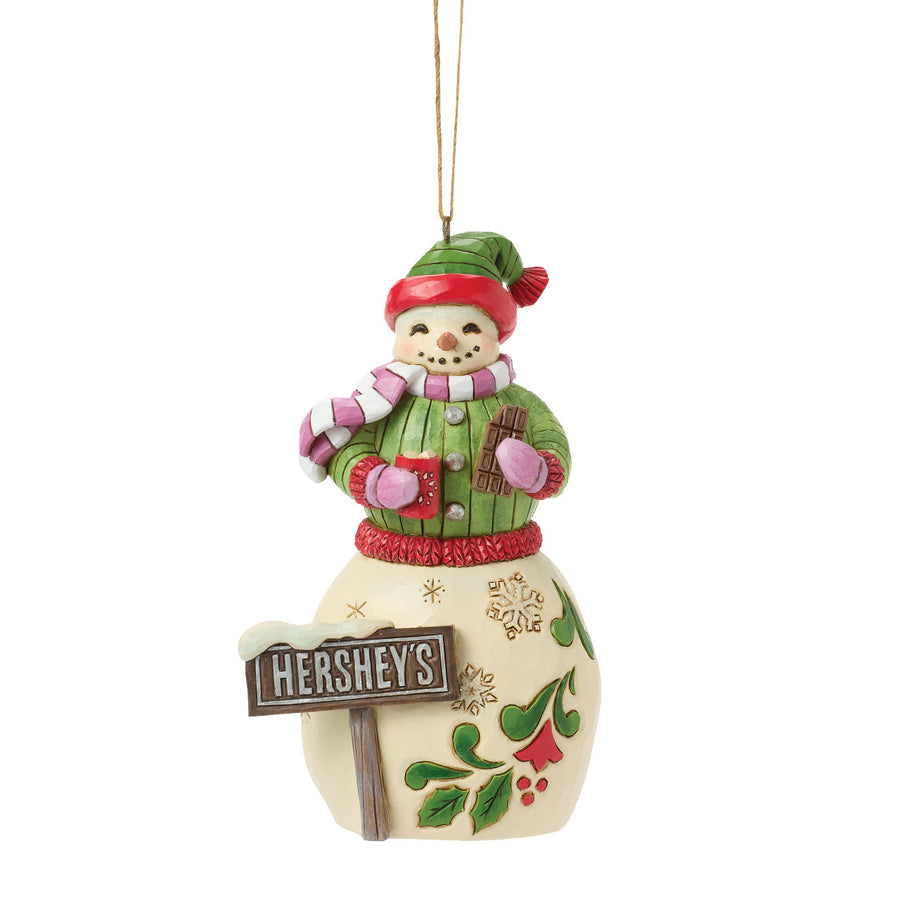 Jim Shore Hershey: Snowman with Hershey Sign Hanging Ornament sparkle-castle