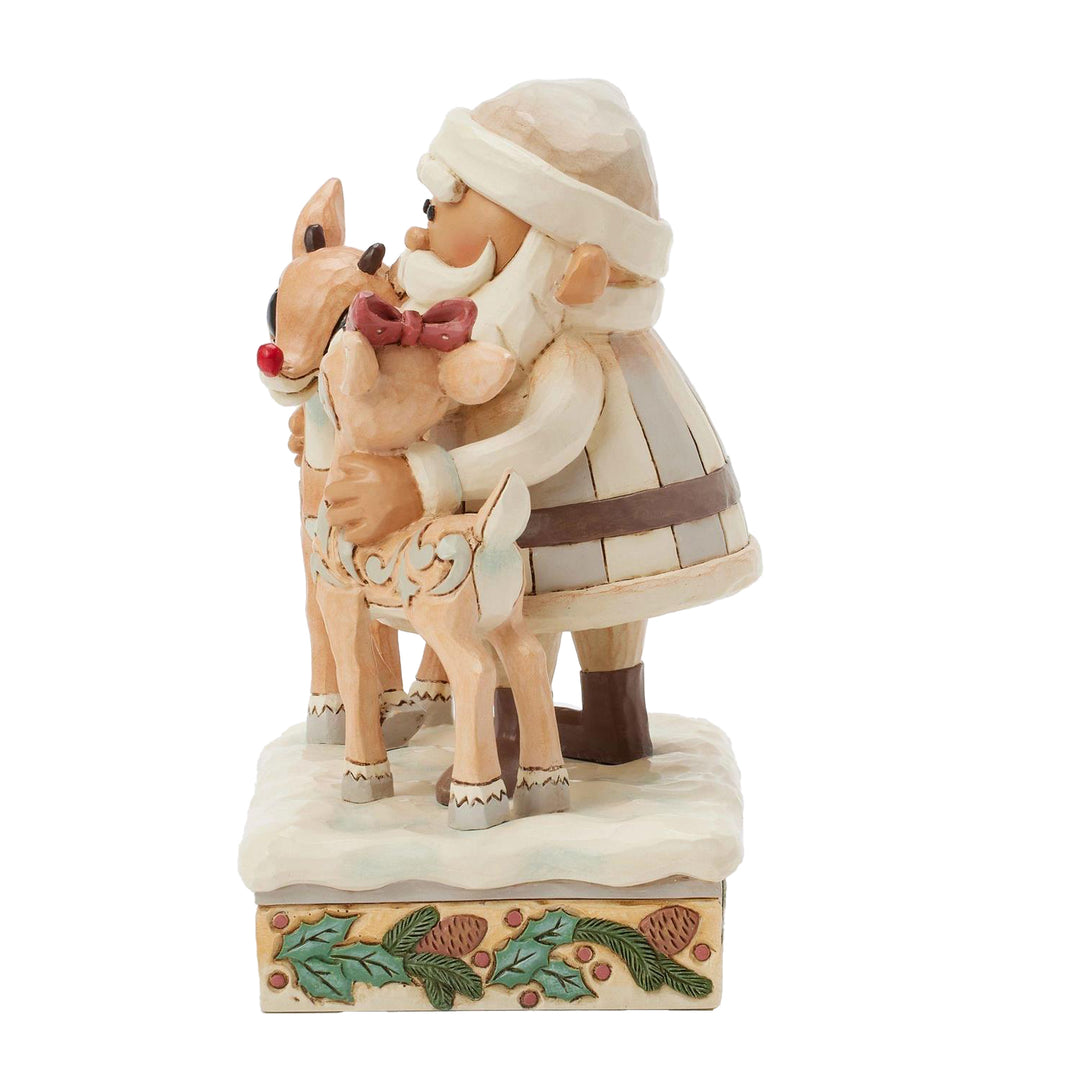 Jim Shore Rudolph Traditions: White Woodland Santa with Rudolph and Clarice Figurine sparkle-castle