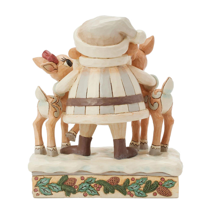 Jim Shore Rudolph Traditions: White Woodland Santa with Rudolph and Clarice Figurine sparkle-castle