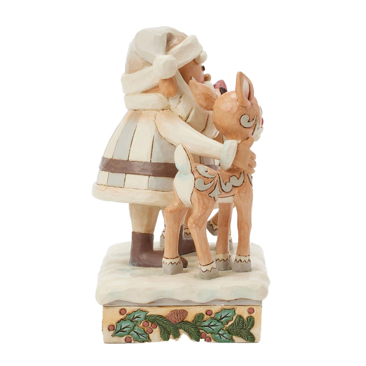 Jim Shore Rudolph Traditions: White Woodland Santa with Rudolph and Clarice Figurine sparkle-castle