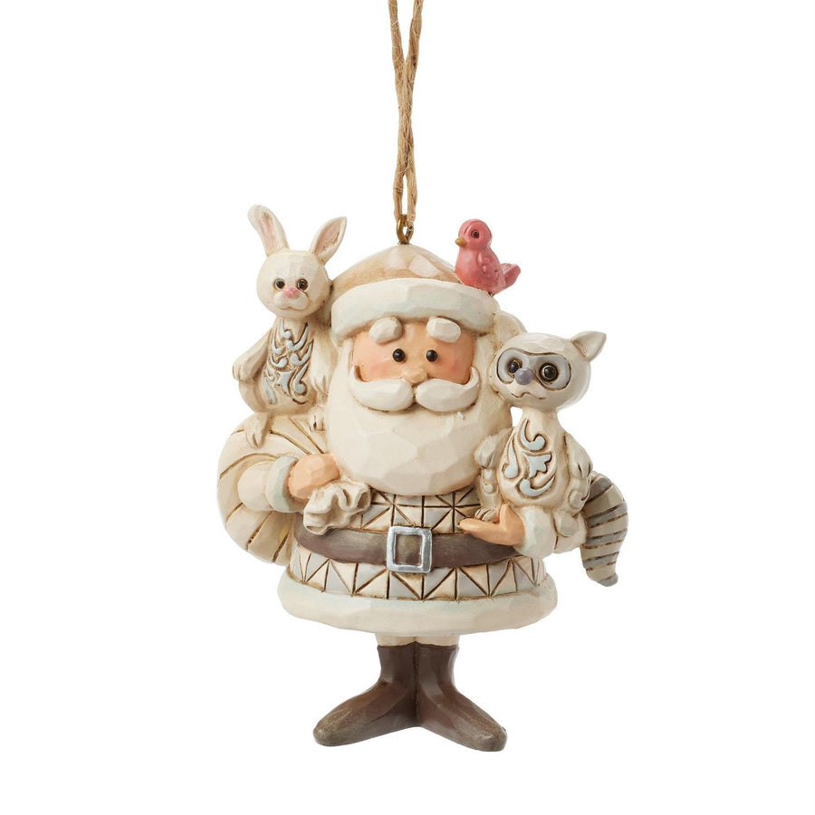 Jim Shore Rudolph Traditions: White Woodland Santa With Animals Hanging Ornament sparkle-castle