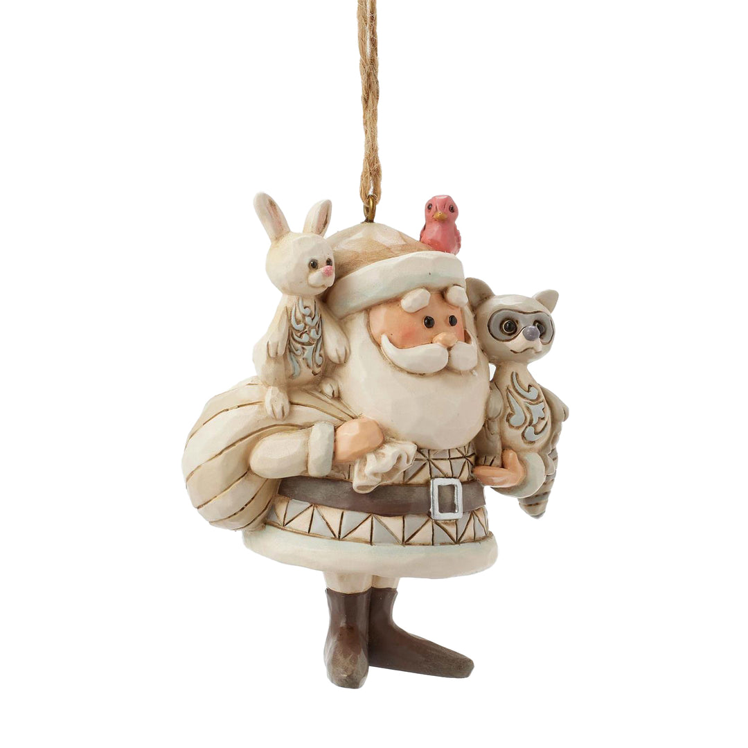 Jim Shore Rudolph Traditions: White Woodland Santa With Animals Hanging Ornament sparkle-castle