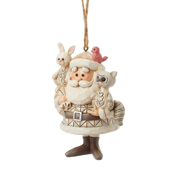 Jim Shore Rudolph Traditions: White Woodland Santa With Animals Hanging Ornament sparkle-castle