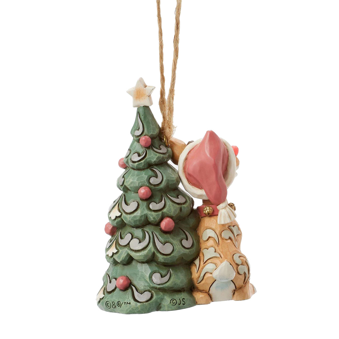 Jim Shore Rudolph Traditions: White Woodland Rudolph with Tree Hanging Ornament sparkle-castle