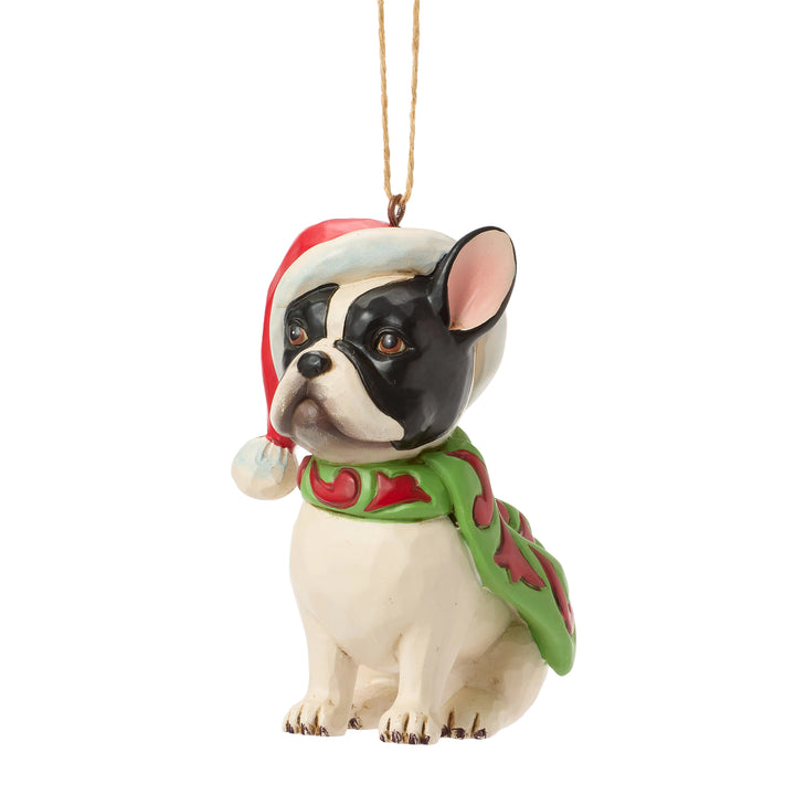 Jim Shore Heartwood Creek: Christmas Dog Frenchie Hanging Ornament sparkle-castle