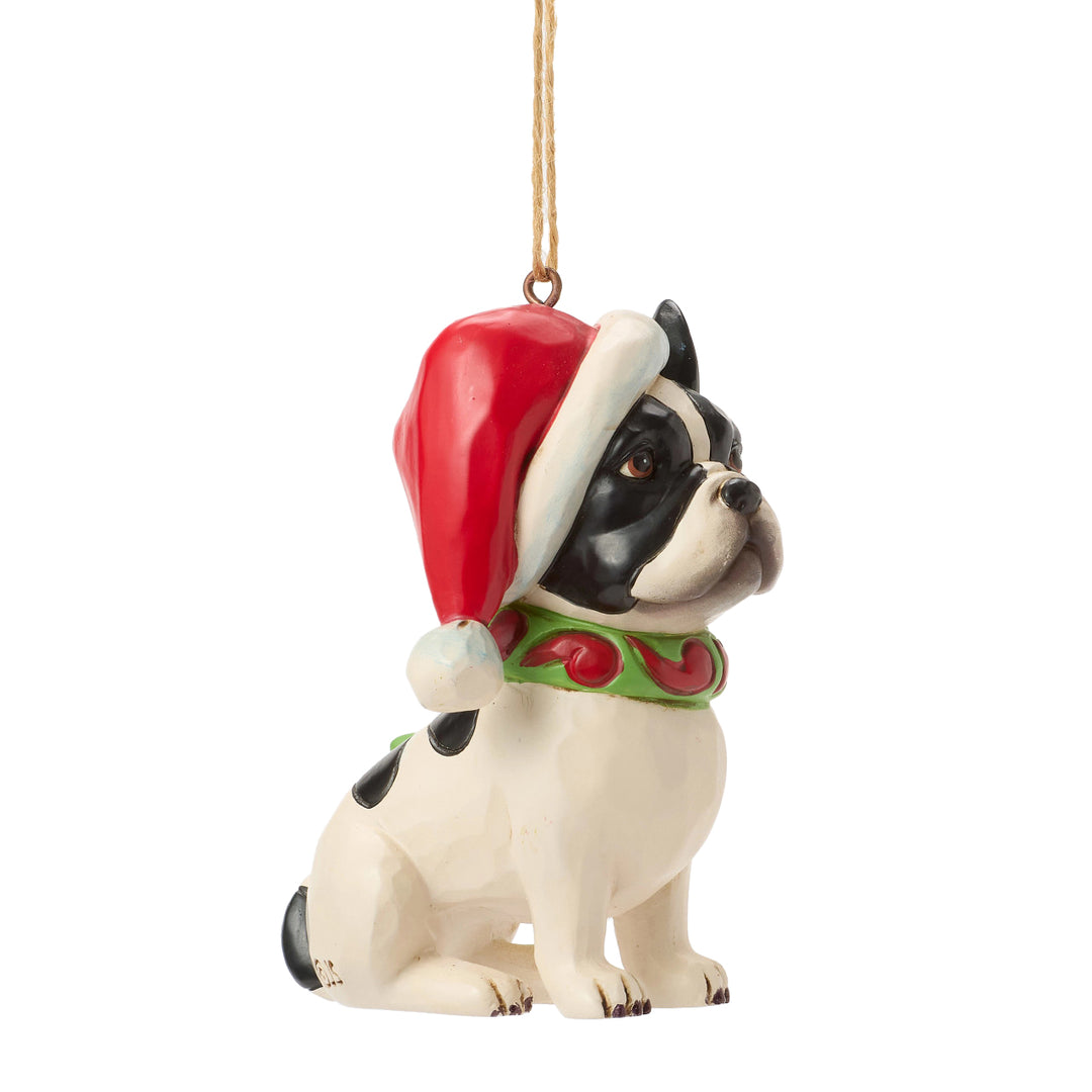 Jim Shore Heartwood Creek: Christmas Dog Frenchie Hanging Ornament sparkle-castle