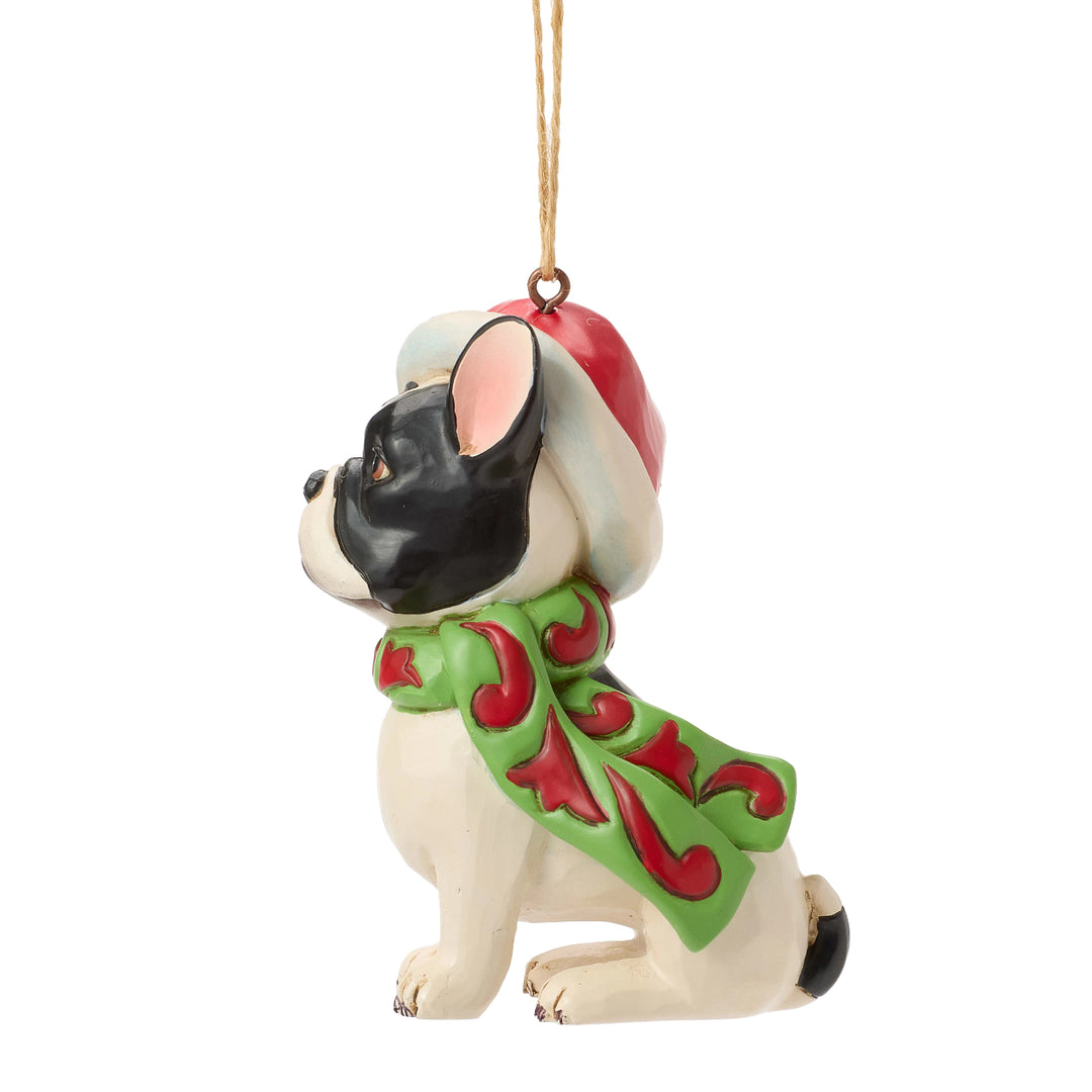 Jim Shore Heartwood Creek: Christmas Dog Frenchie Hanging Ornament sparkle-castle