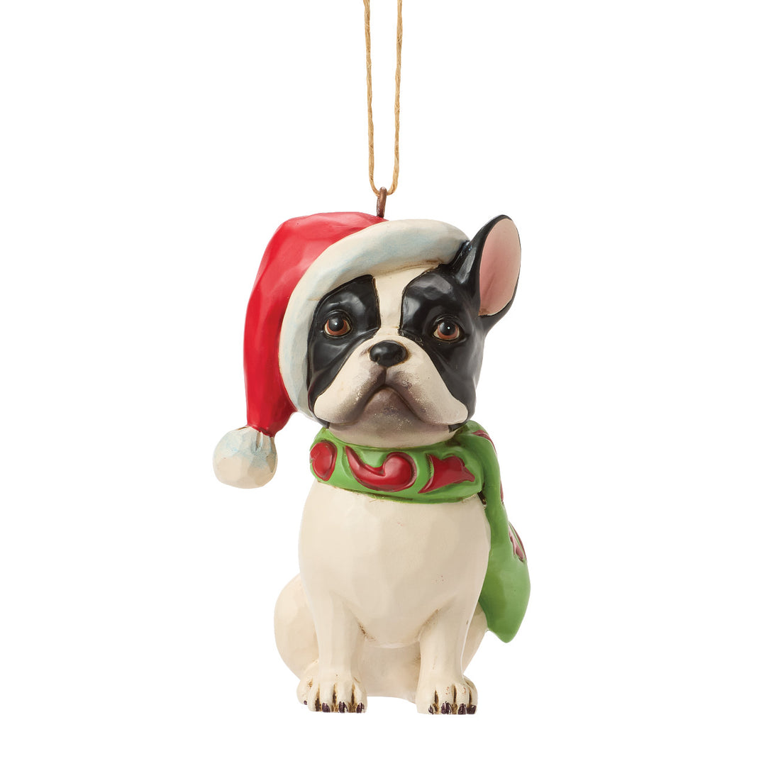 Jim Shore Heartwood Creek: Christmas Dog Frenchie Hanging Ornament sparkle-castle