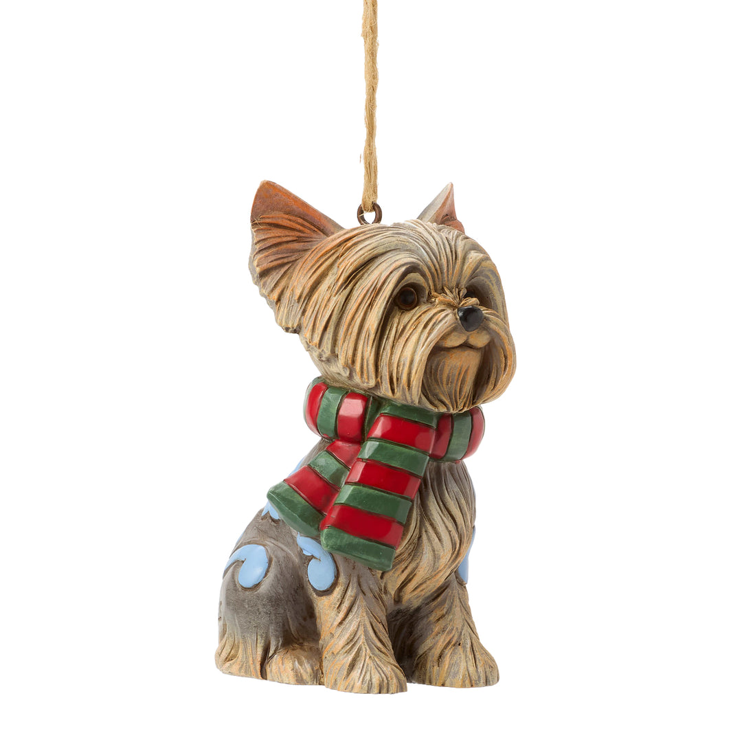 Jim Shore Heartwood Creek: Christmas Dog Yorkie Hanging Ornament sparkle-castle