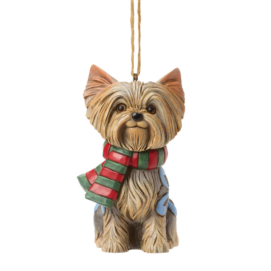 Jim Shore Heartwood Creek: Christmas Dog Yorkie Hanging Ornament sparkle-castle