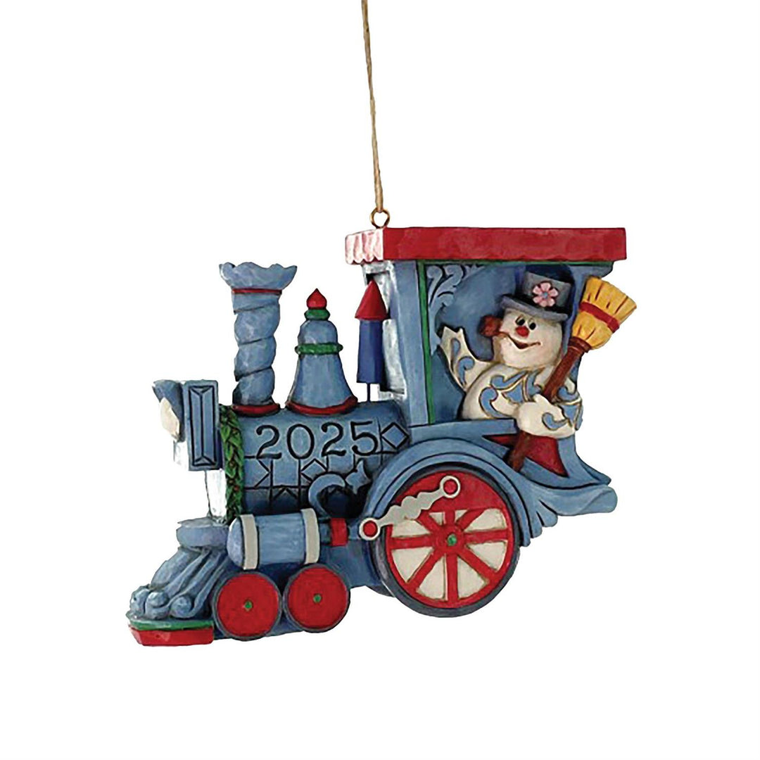 Jim Shore Frosty the Snowman: Dated 2025 Frosty in Train Hanging Ornament sparkle-castle