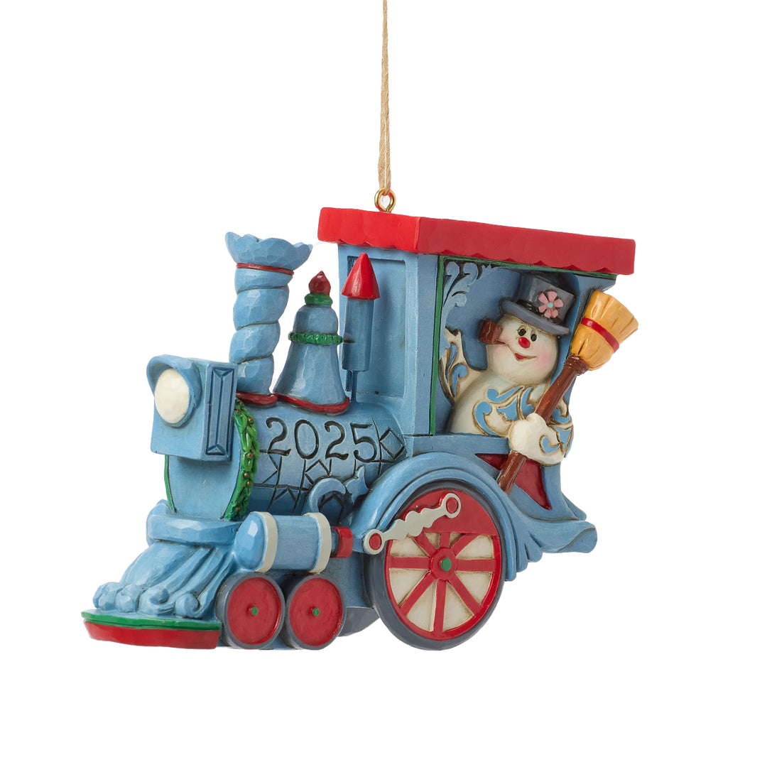 Jim Shore Frosty the Snowman: Dated 2025 Frosty in Train Hanging Ornament sparkle-castle