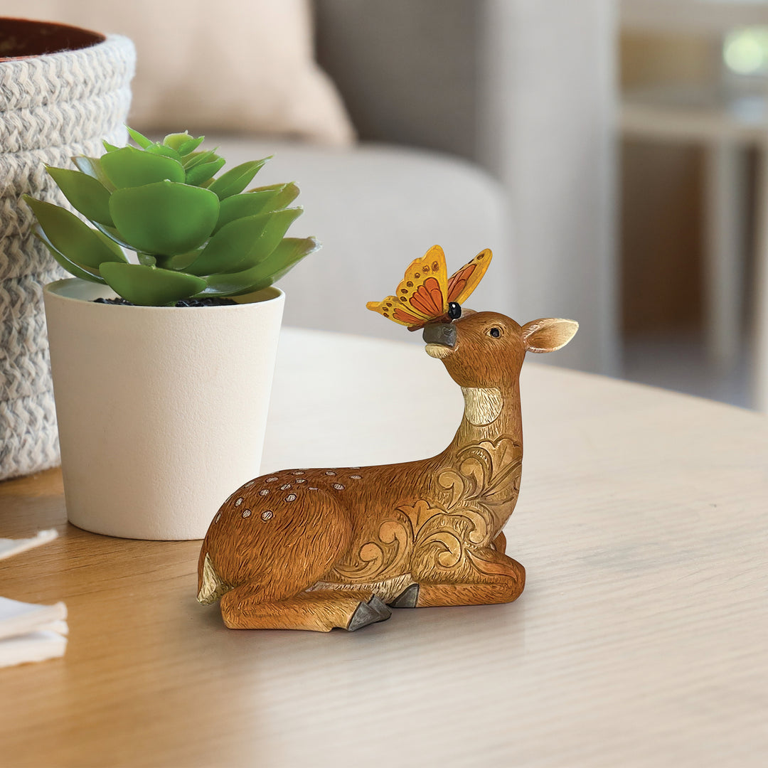 Jim Shore Heartwood Creek: Deer With Butterfly On Nose Miniature Figurine sparkle-castle