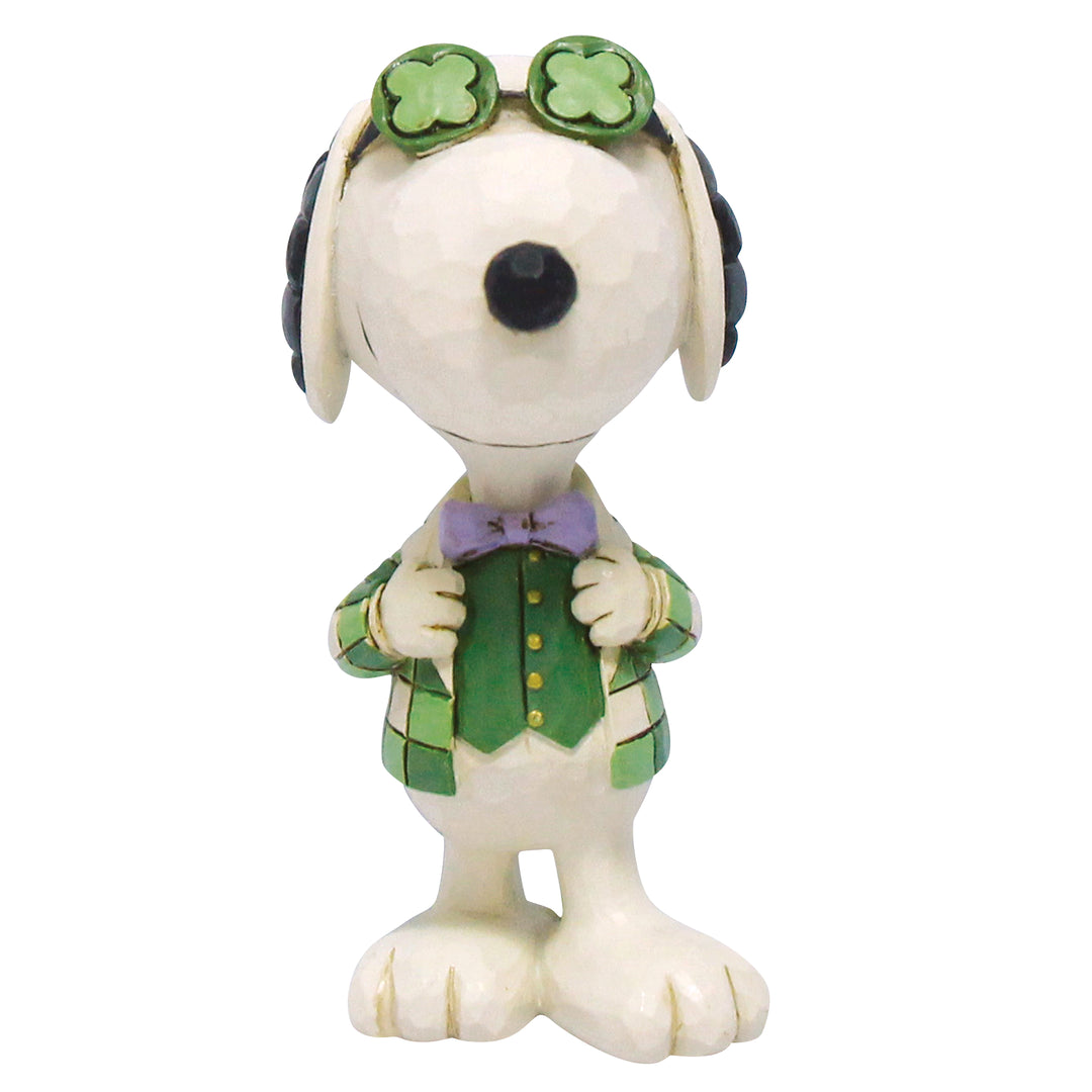 Jim Shore Peanuts: Snoopy In Plaid With Shamrock Glasses Miniature Figurine sparkle-castle