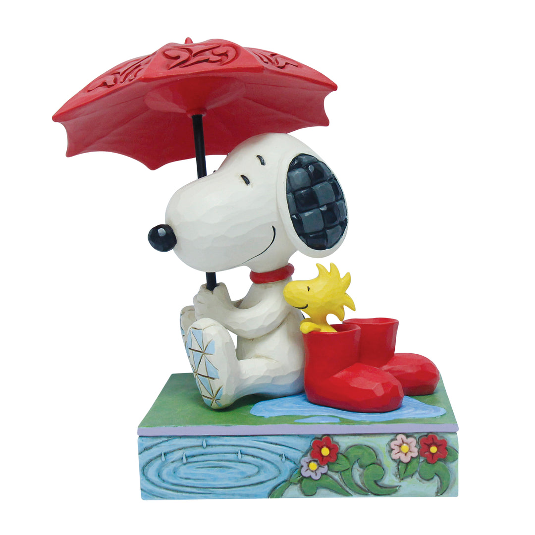Jim Shore Peanuts: Snoopy Holding Umbrella With Woodstock Figurine sparkle-castle
