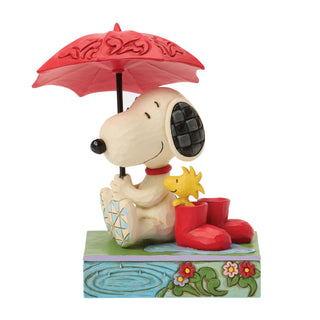 Jim Shore Peanuts: Snoopy Holding Umbrella With Woodstock Figurine sparkle-castle